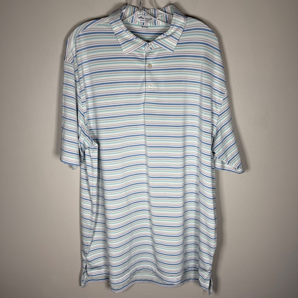 Peter Millar Summer Comfort Striped Polo Shirt Mens XL Blue Purple Performance